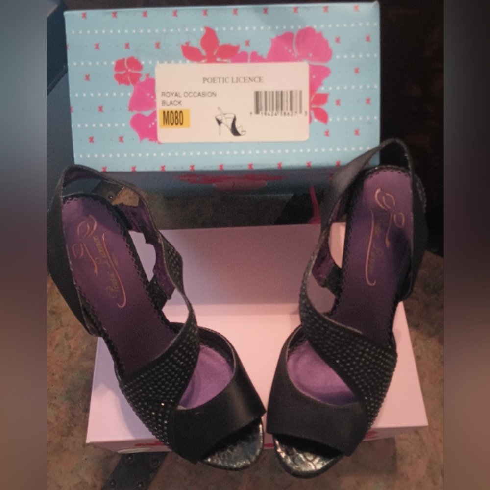 Pair of Poetic License Royal Occasion black platforms size 8